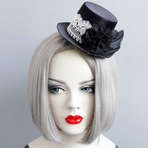 Gótikus fehér csipke fekete rózsa felső kalapban Halloween kiegészítő hajcsipesz J18811