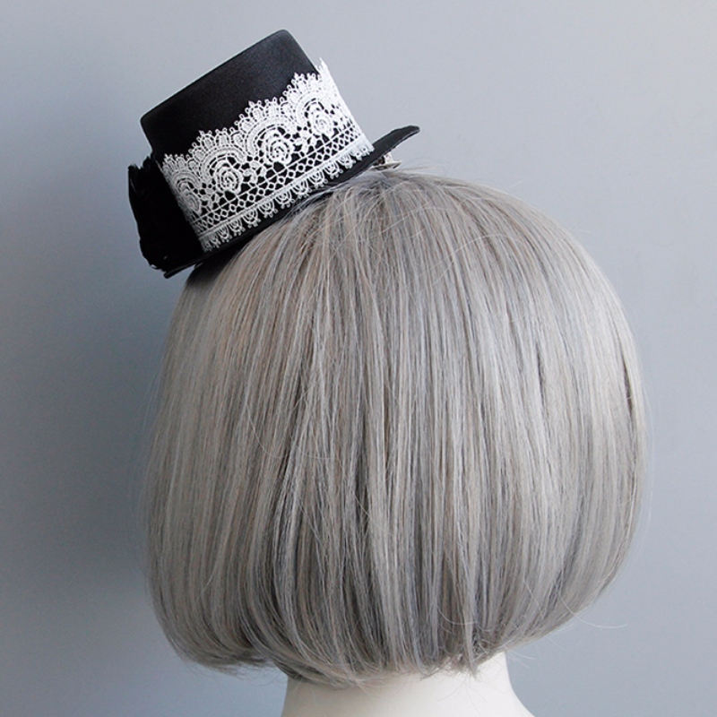 Gótikus fehér csipke fekete rózsa felső kalapban Halloween kiegészítő hajcsipesz J18811
