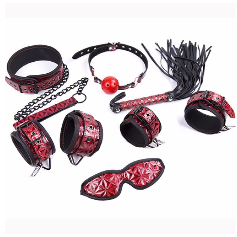 Fekete / piros felnőtt szexuális játékszer BDSM kellékek Bondage szett N16997