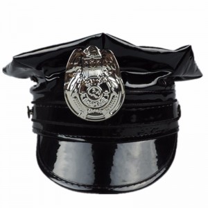 Hawk Hat Badge PVC PU bőr sapka fekete nyolcszögletű bőr rendőr sapka bőr katonai sapka szerepjáték egyenruha sapka fejfedők