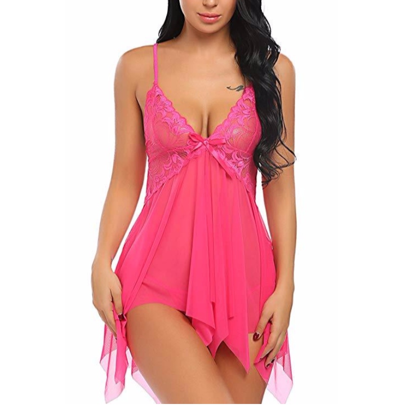 Női szexi fehérnemű Csipke Babydoll V Neck hálóruha heveder, több színben, rose-team
