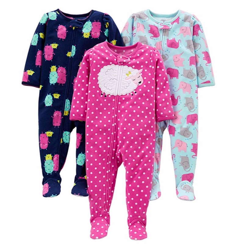 Carter baba- és kisgyermek lányok 3-csomagos, laza illesztésű, gyapjú lábú pizsamájú hálóruhája