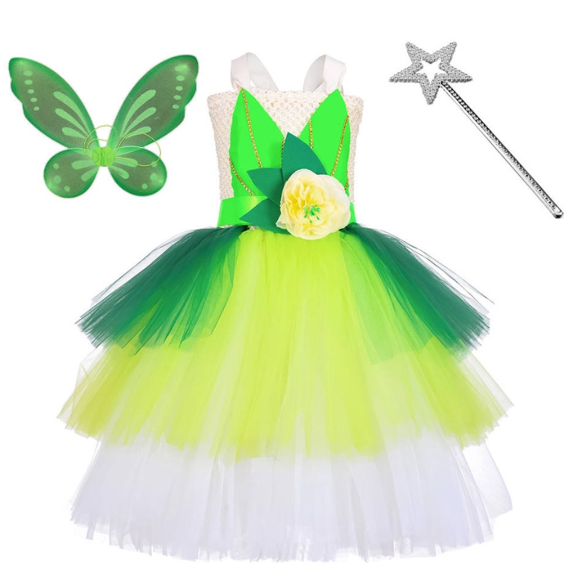 Halloween cosplay hercegnő kislányok party zöld virág tündér tinker harang ruha