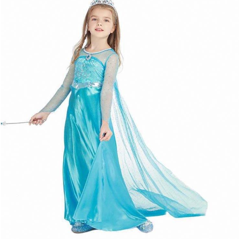 Gyerekek viselnek gyerekeket buli cosplay jelmez hosszú ujjú flitter lány Elsa ruha szett új Elsa anna ruha 3-8t HCGD-001