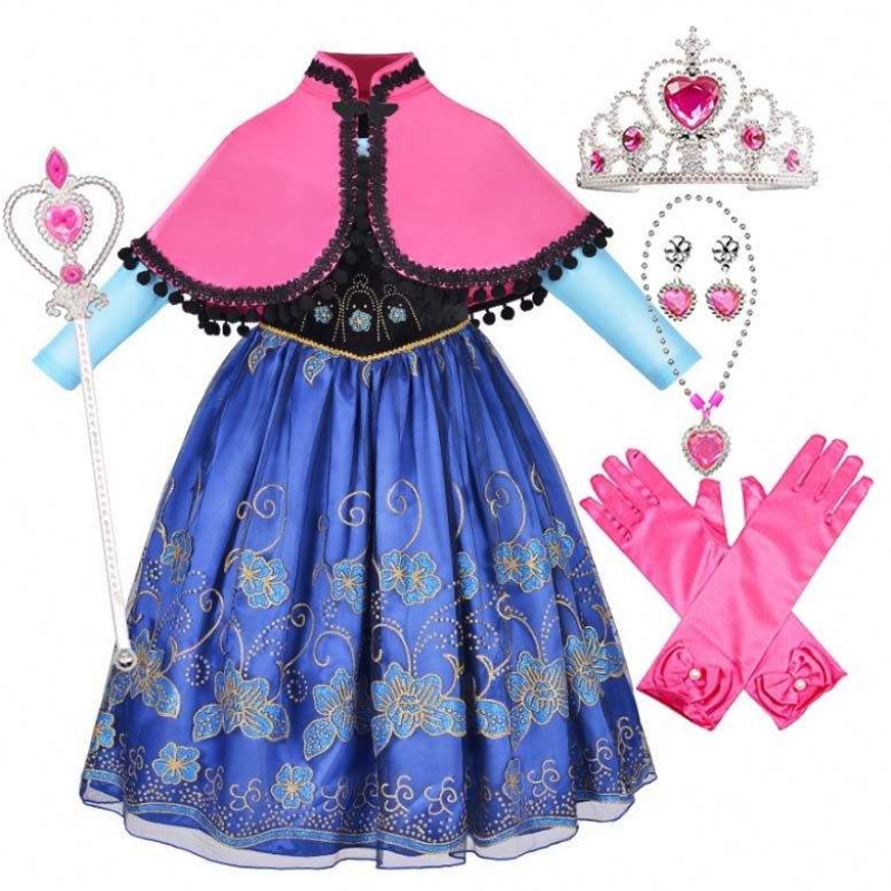Stock Child Child Cosplay ruházat fantasztikus hercegnő Anna jelmez kiegészítőkkel a Cloak HCGD-014-rel