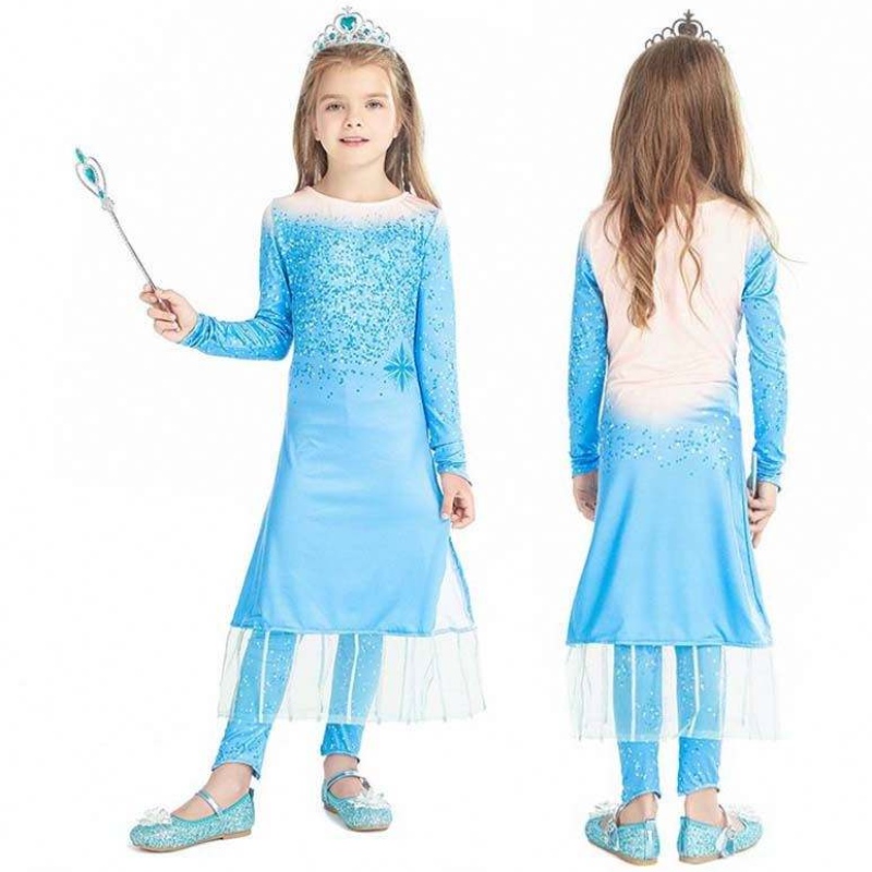 Hercegnő divatos kislányok hosszú ruhanadrág 2db Elsa ruha cosplay kiegészítőkkel HCGD-021