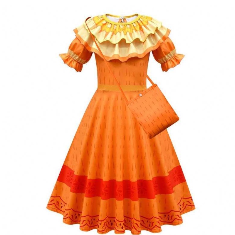 Új termék 2022 Kids Girls Miragel Madrigal Cosplay ruhái öltözködési encanto Isabela ruha táska paróka HCIS-006