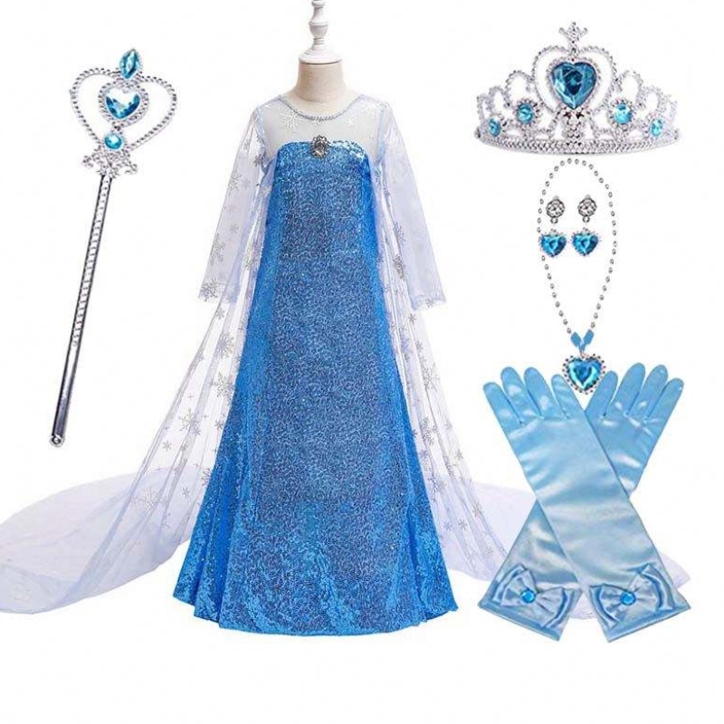 Gyerekek jelmez kislány kék ruha Hó királynő Cape hercegnő Elsa ruha HCGD-047