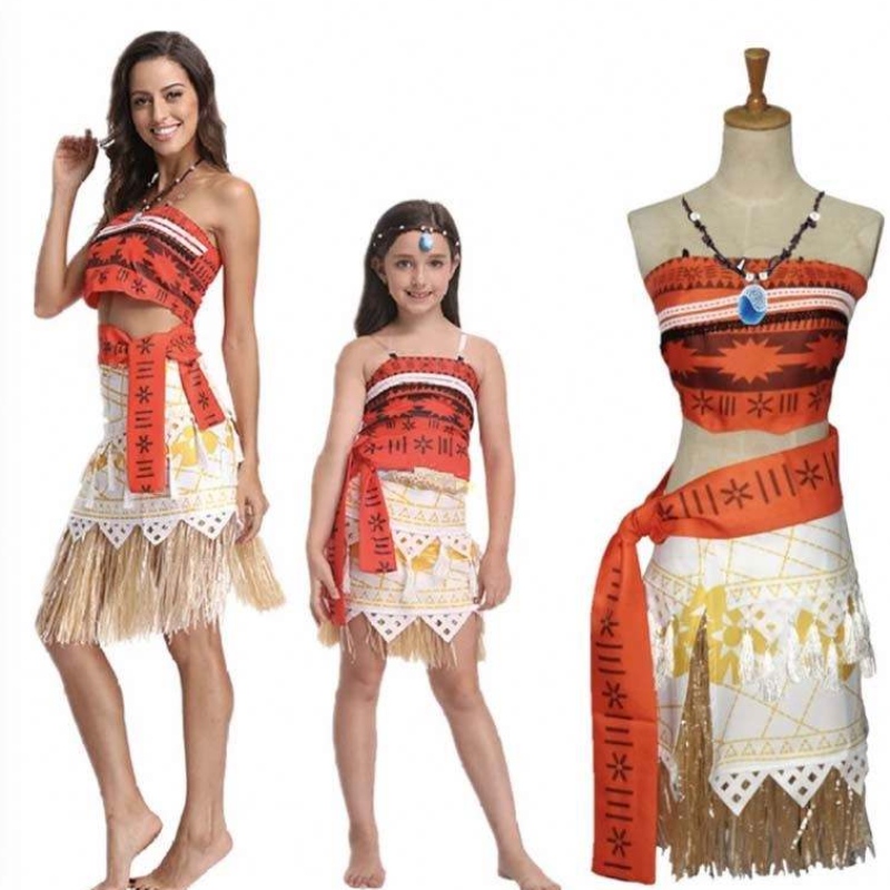 Halloween party felnőtt gyerekek cosplay vaiana hercegnő moana felnőtt jelmezruhátnyaklánccal hcmo-005