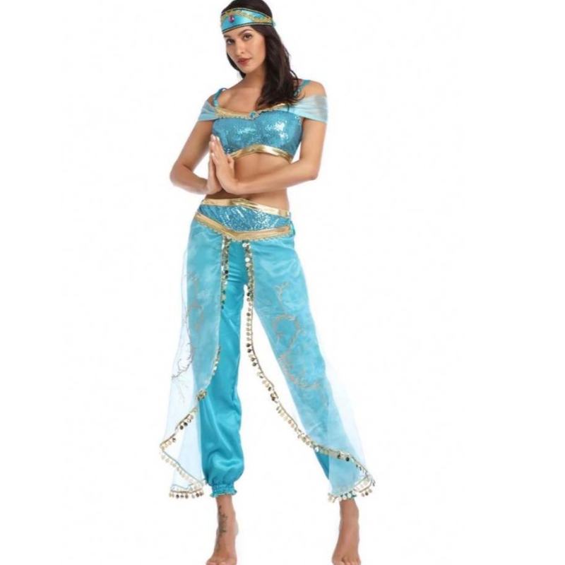 Nagykereskedelmi szexi jázmin aladdinnadrágnők jelmez hercegnő jelmez felnőtt arab hastáncos jelmez hercegnő jasmine cosplay