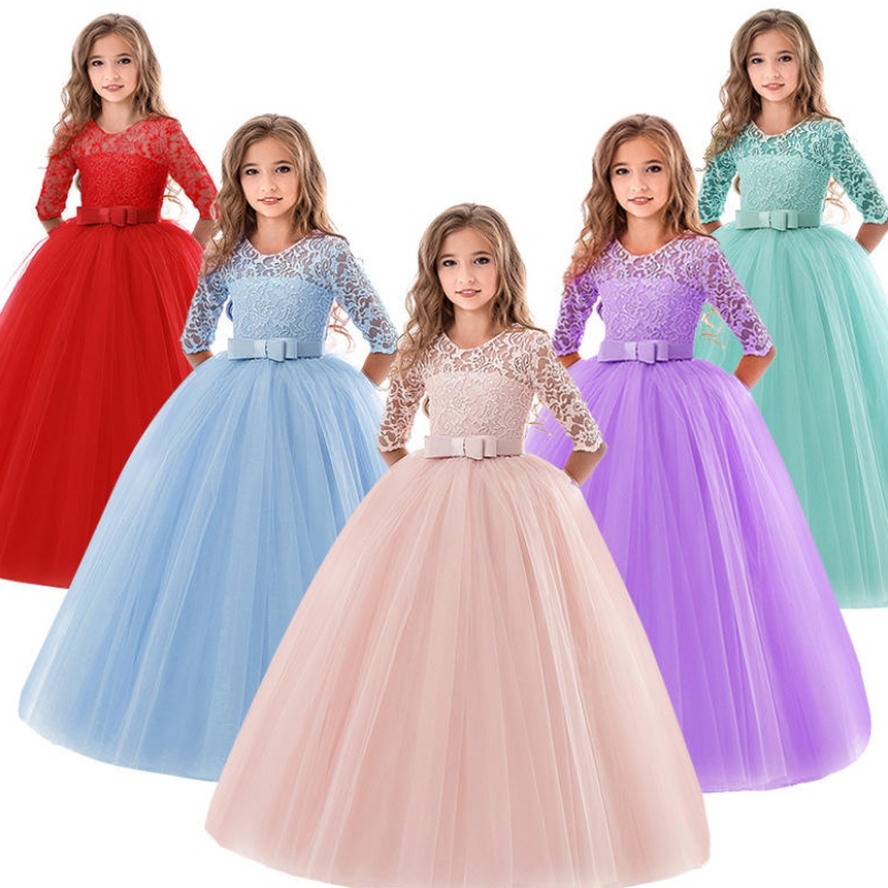 Tizenéves lányok öltözködésinyári gyermekek ruházati parti elegáns hercegnő hosszú tüll kislányok csipke esküvői szertartás ruhák