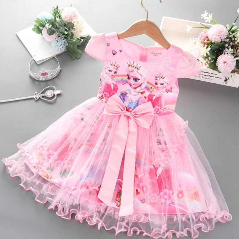 2-8y lányok öltözködésinyári új rövid ujjú hercegnő Elsa háló tutu szoknya gyermekek születésnapi parti cosplay ruhája