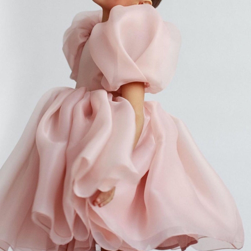 Divat lány hercegnő vintage ruha tüll gyermek vestido puff hüvely rózsaszín esküvői buli születésnapi tutu gyermekgömb ruha ruha