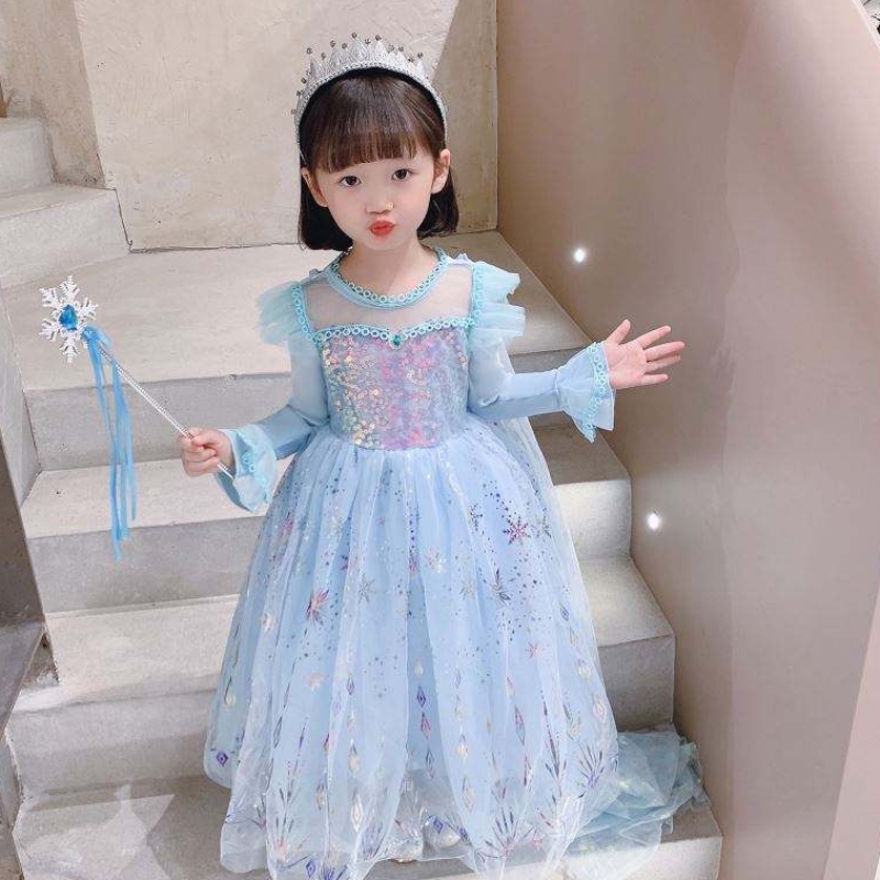Baigenagykereskedelmi golyó party hercegnő ruha halloween gyermekek születésnapi cosplay jelmez hosszú ujjú Elsa ruha