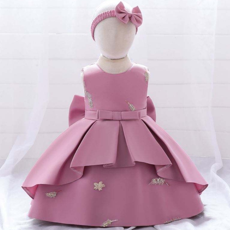 Baige Baby Frock Design 1 éves születésnapi ruha lány hercegnő virágruhák ingyenes fejpántokkal