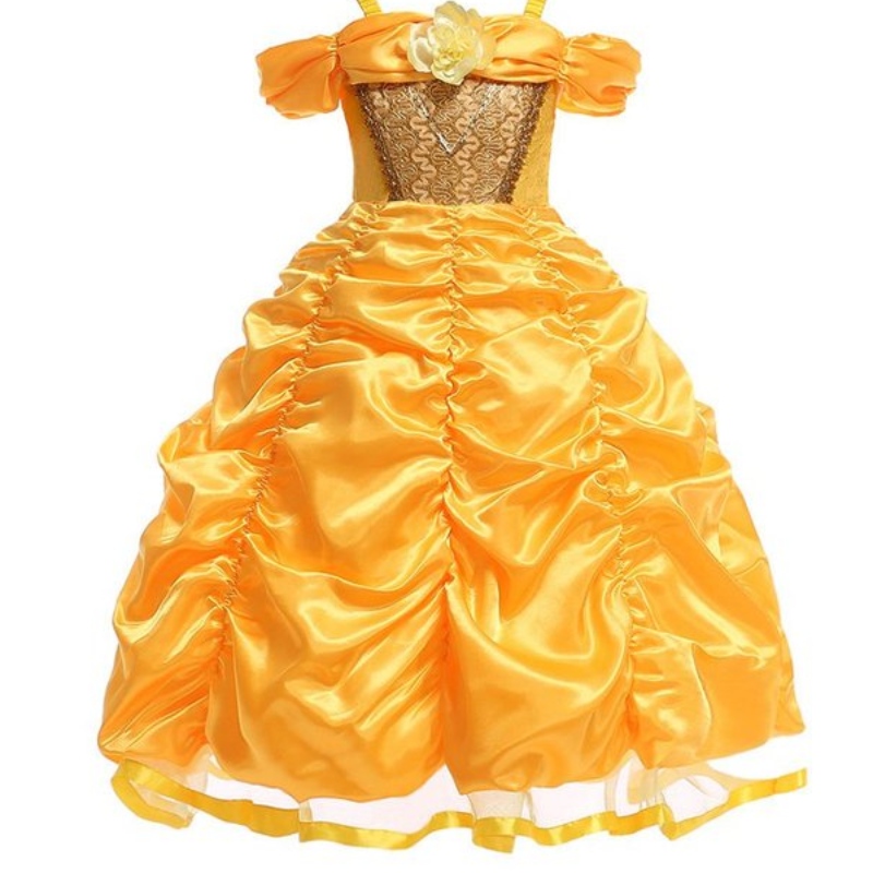 Belle jelmez lányok szépsége és a Szörnyeteg hercegnő öltözködjön a gyerekek vállnélküli rétegű golyós ruhájához Halloweenre