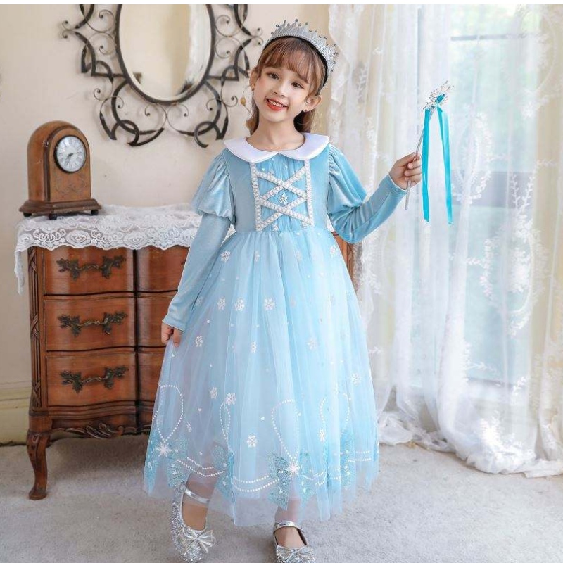 BX1763 Új őszi hosszú ujjú Anna Elsa hercegnő ruha Halloween cosplay jelmez gyerekek virág lány ruha