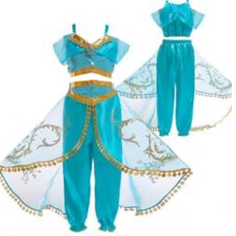 Baige Aladdin cosplay hercegnő Jasmine jelmez lányok teteje ésnadrágos ruházati szett parókákkal BX1625
