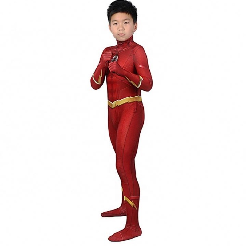 Gyári közvetlen eladás a flash 5. évad Barry Allen gyerekek szuperhős jelmezek harisnyanadrág és jelmezek cosplay