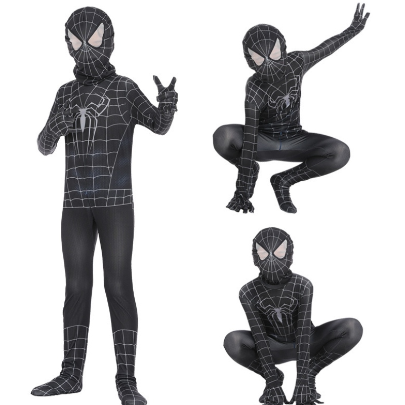 Spiderman cosplay fekete bodysuit hős szerepe szoros anime jumpsuit izom halloween jelmez