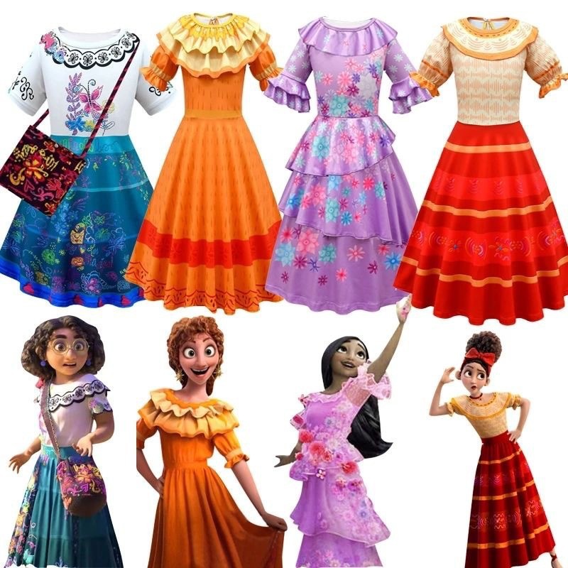 2022 Hercegnő Encanto Mirabel jelmezruhás Party születésnapi cosplay divatos encanto ruha gyerekeknek