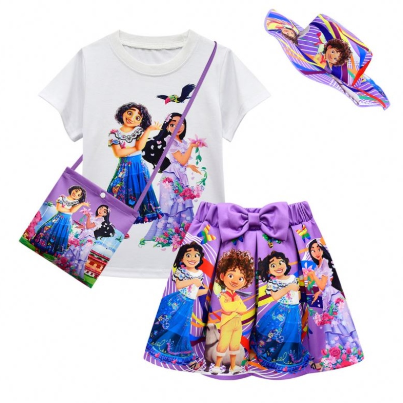 Baige 4pcs gyermek ruházat gyerek rövid ujjú póló + nyomtatott rövidnadrág Encanto lányok ruházati szettek