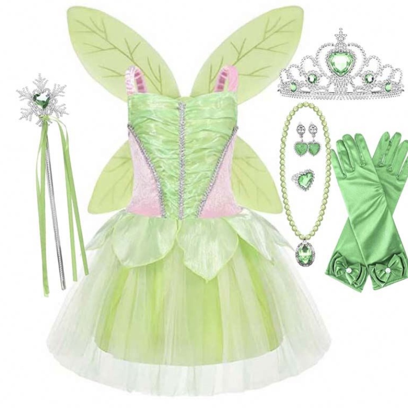 Halloween cosplay kislányok buli karácsonyi zöld virág tündér tinker csengő ruhával pillangó szárnyakkal hctb-005