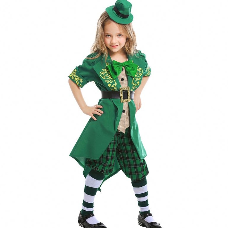 Gyerekek Halloween Irish Elf Performance Egységes ruhában Szent Patricknapi lánya Leprechaun jelmez DGHC-089