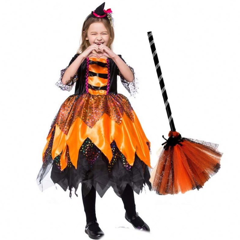 Halloween Fancy Party Dress ruhanarancssárga gyerekek boszorkányruha HCVM-018