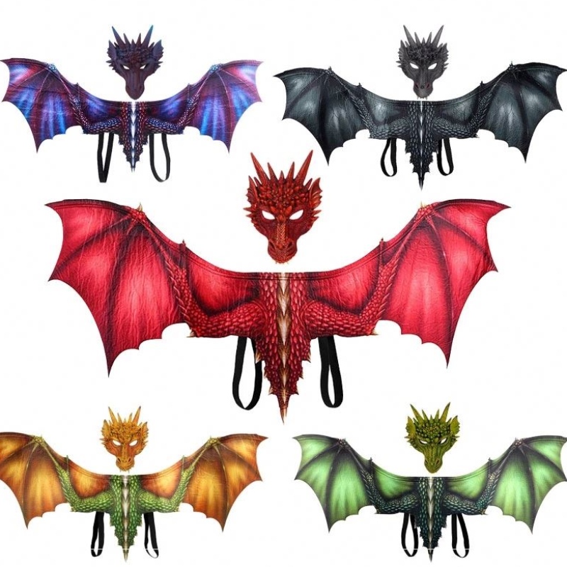 Felnőtt fiú és lány gyerekek Masquerade arcmaszk és szárnyak Halloween dekoráció karneváli parti állati jelmez sárkány cosplay