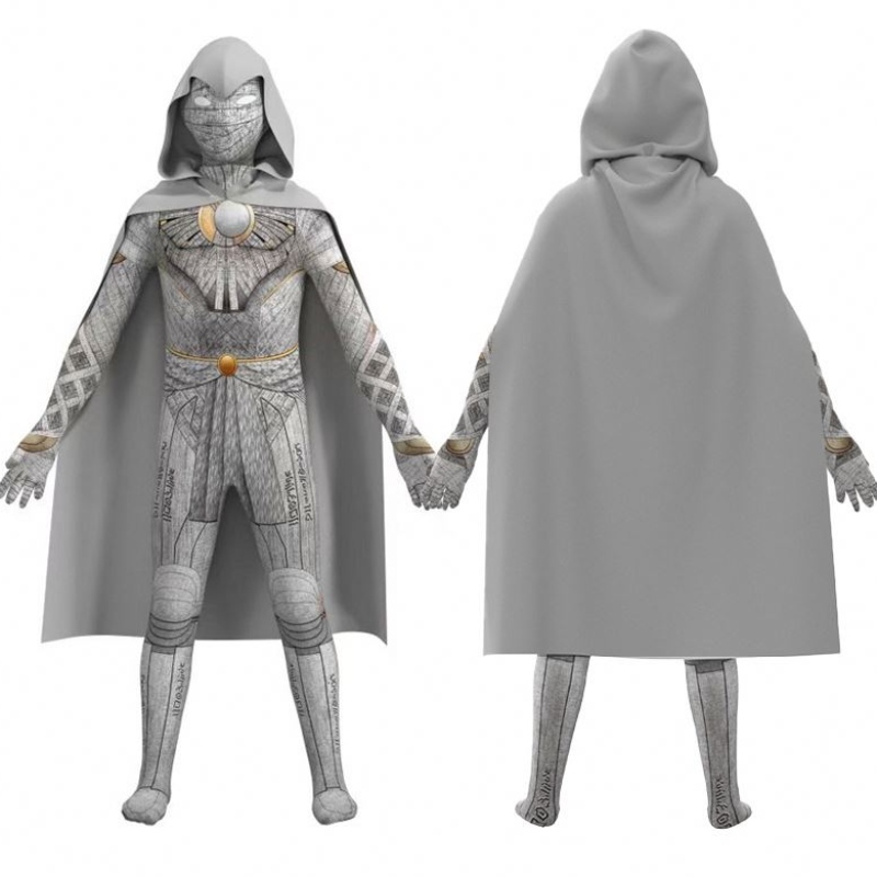 Moon Marc Spector cosplay jelmez felnőtt férfiak Halloween Knight jelmezek Jumpsuit Hood Cape Superhero cosplay ruhával