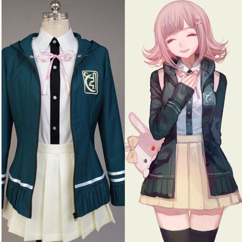 Középiskolás diákok Egységes Anime danganronpananami chiaki cosplay jelmez hosszú ujjú rövid szoknya loli szoknya