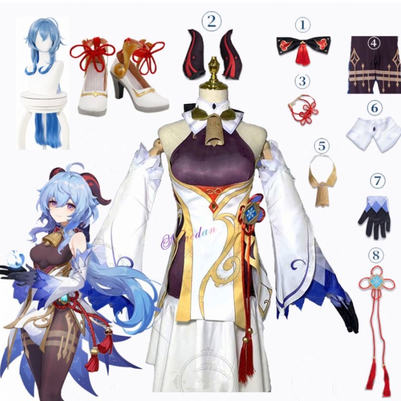 Genshin ütés Ganyu cosplay jelmez Anime Halloween Party Fancy ruhák Szexi ruhák parókák szarvak támaszok játékruha