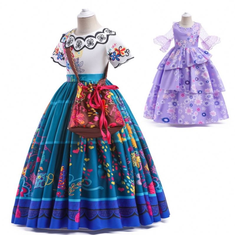 Baige Encanto Mirabel Isabella Purple Girl ruha hosszú ujjú új karneváli gyerekek party cosplay jelmez MFMW001