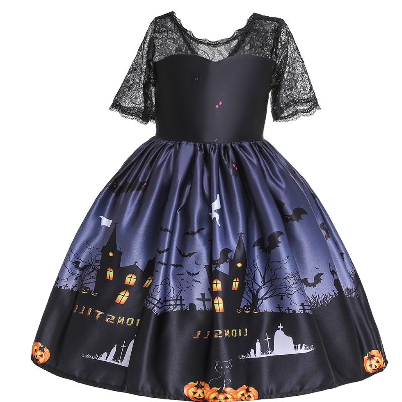 Halloween hercegnő ruha csipke cső felső ruha szellemnyomtatott gyermekek ruhája